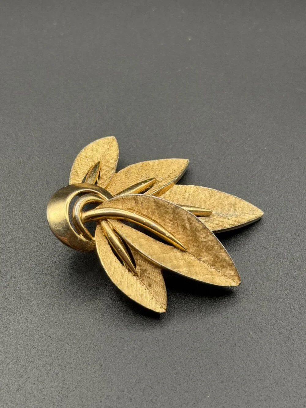 Rare Vintage Boucher 6839 Gold Tone Layered Leaf Flower Brooch Signed Boucher